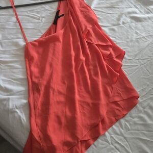 BCBG Vibrant Coral Asymmetrical Blouse